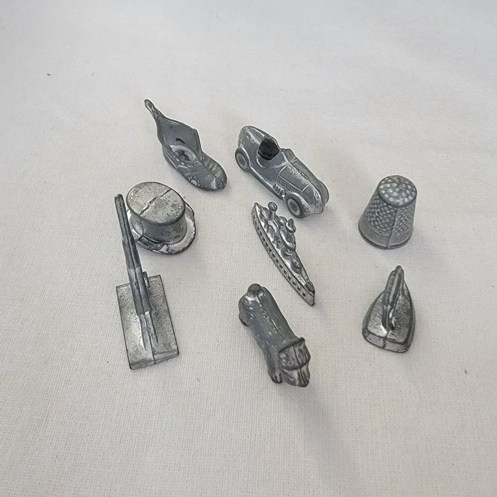 8pc Lot Set Vintage 1961 Monopoly Movers Tokens Pieces hat dog thimble iron ship